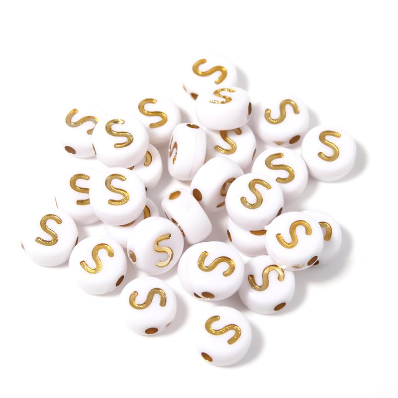 100Pcs 7mm Acrylic Alphabet Beads A-Z Gold Color Letters Beads For Jewelry Making Flat Round Spaced Bead DIY Bracelet Necklace