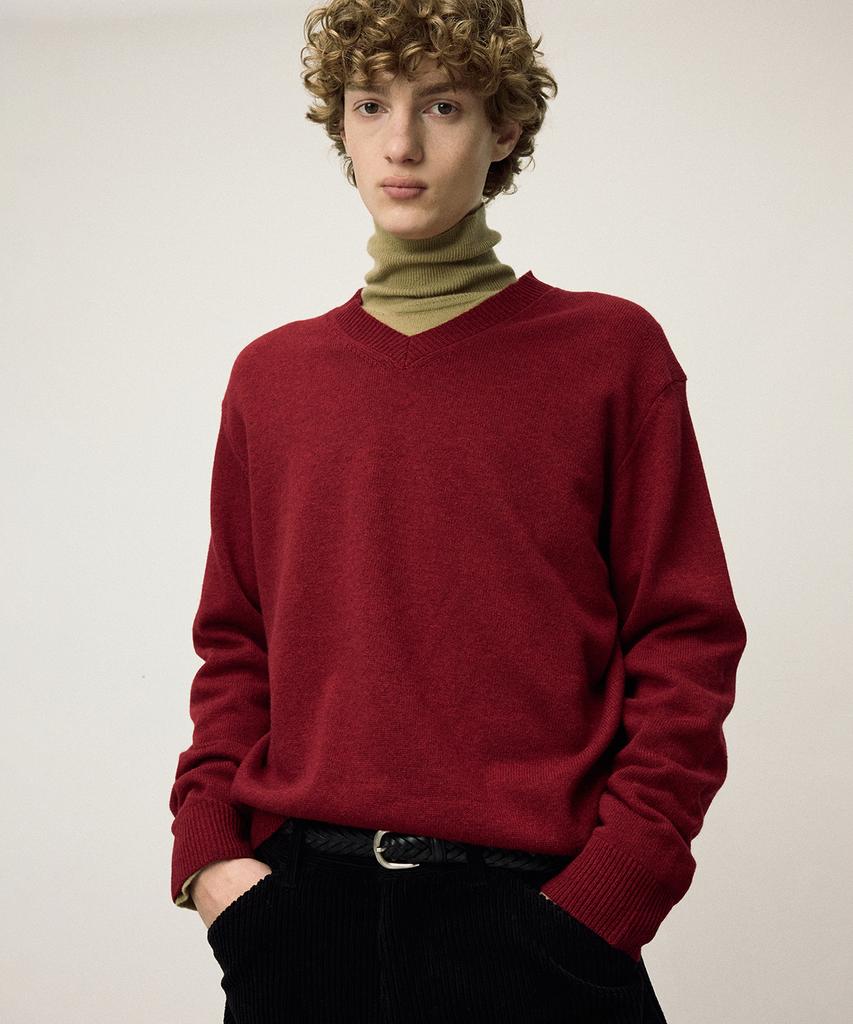 IL CORSO Lambswool Cozy V-Neck Knit Burgundy Iesw5F001D2