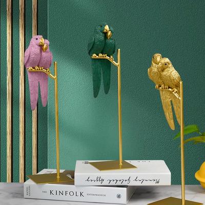 European Style Creative Parrot Resin with Copper TV Cabinet Decor Living Room Home Ornament