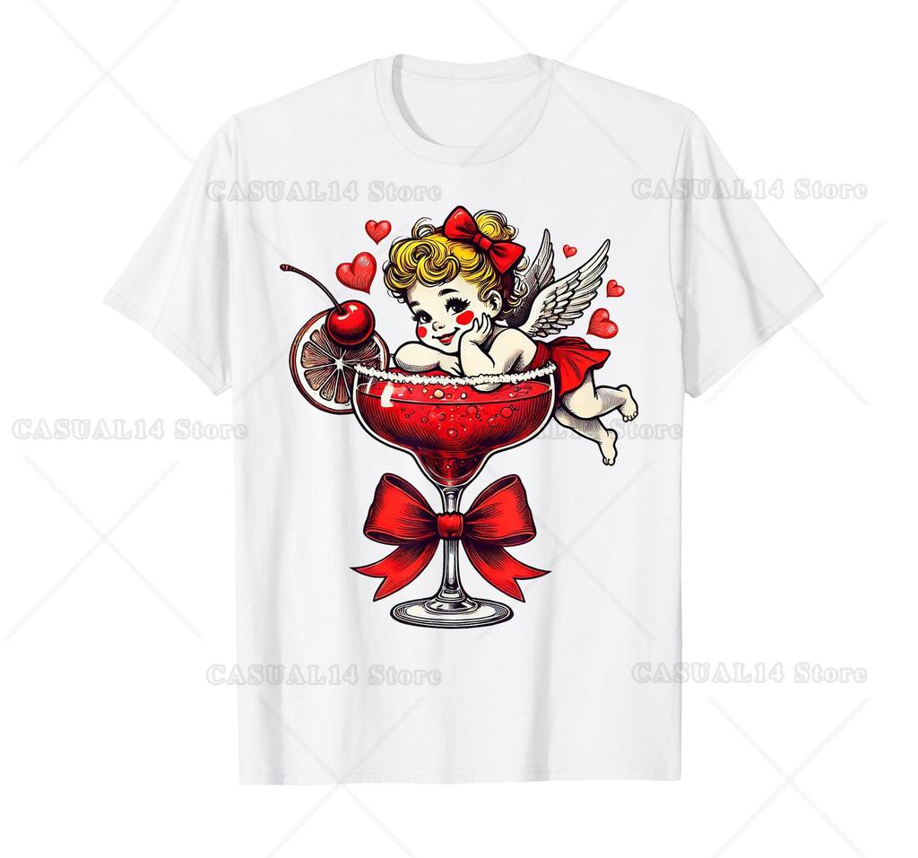 Retro Cupid Coquette Bow Galentine Martini Valentine'S Day T-Shirt Funny Cupid Cocktail Happy Valentine'S Day Shirts