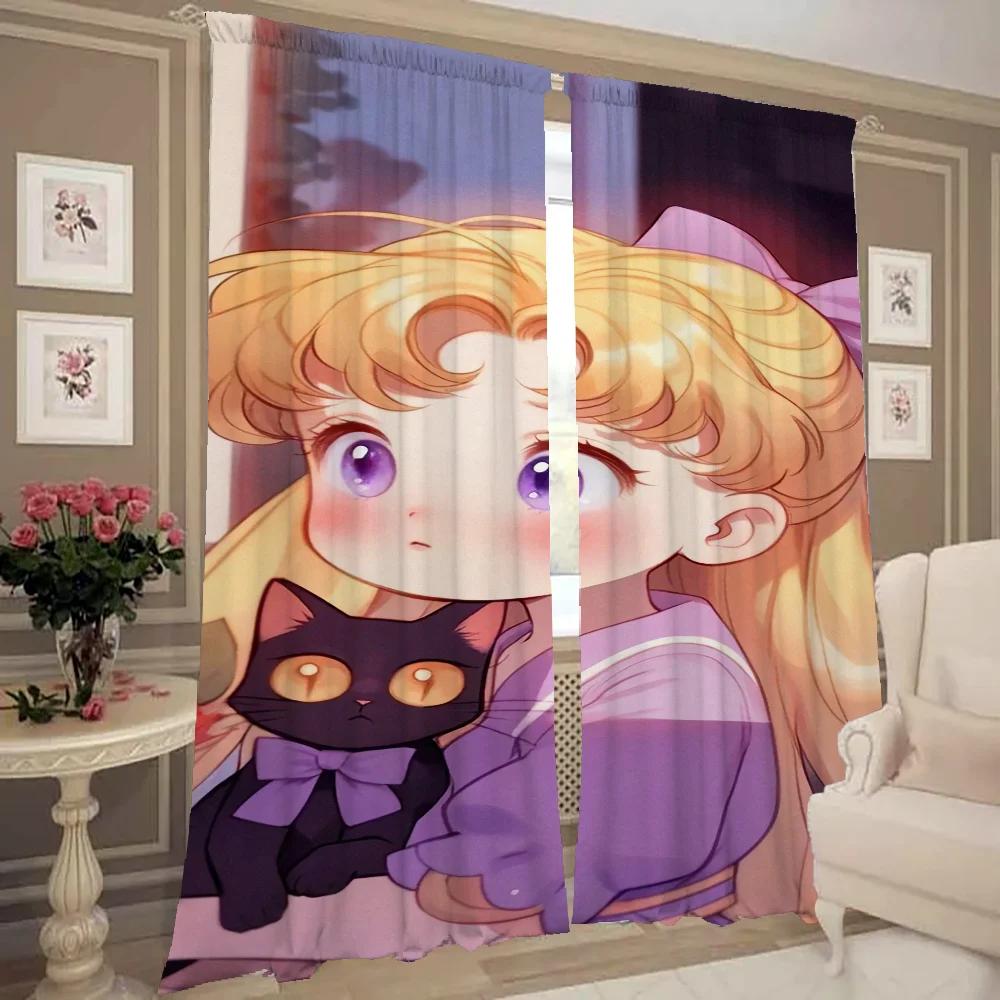Window Kitchen Curtains for Living Room 2 Pieces Blackout Curtains Door Curtain S-sailor Moon-n Partition Bedroom Decoration