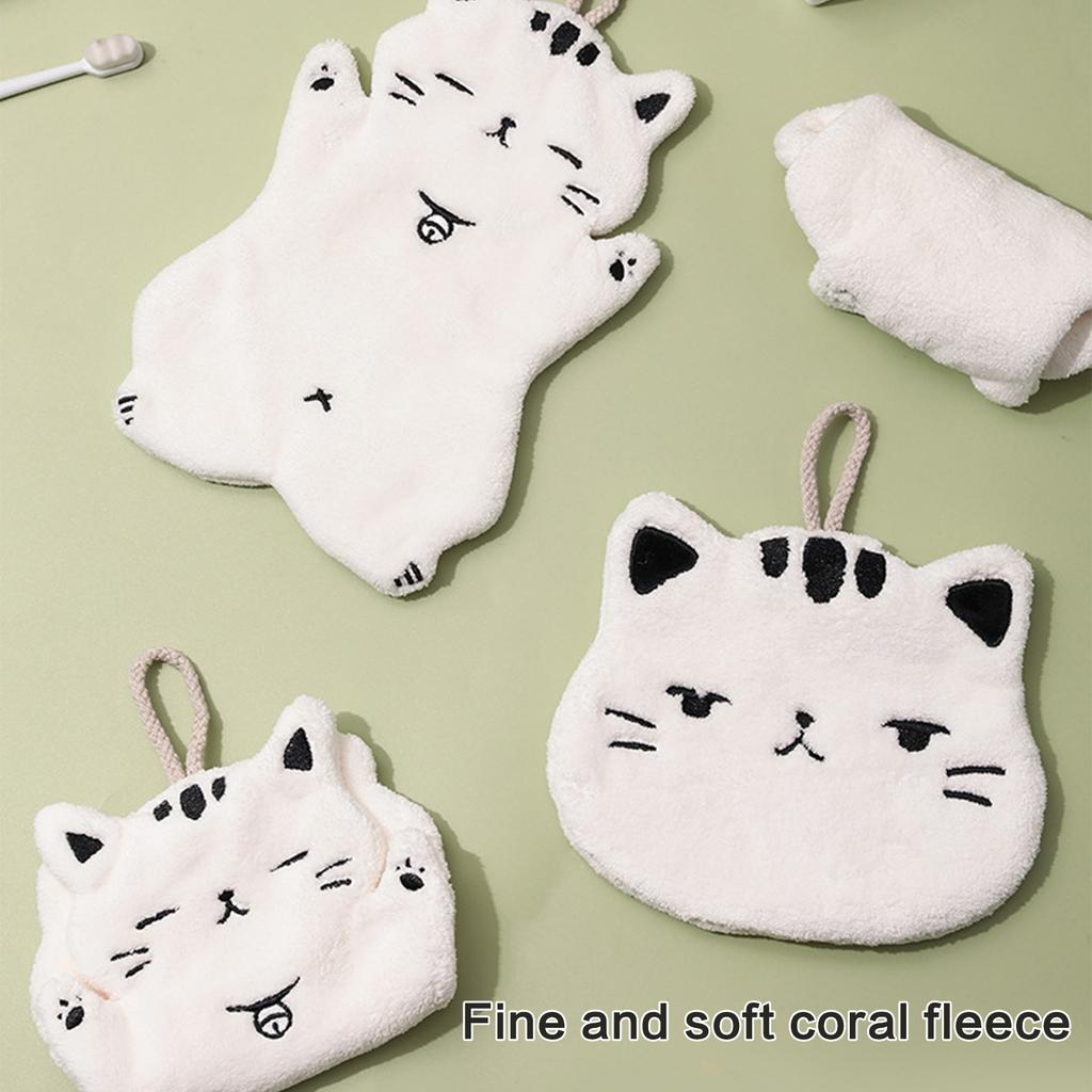 Cute Cartoon Cat Towel Coral Fleece Hanging Non-shedding Bath Towel Strong Water Absorption Small Towel for Bathroom