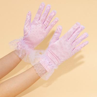 Fashion Dot Elastic Lace Gloves Etiquette Birthday Party Dancing Dress Gloves Short Bridal Wedding Pink Mesh Gloves