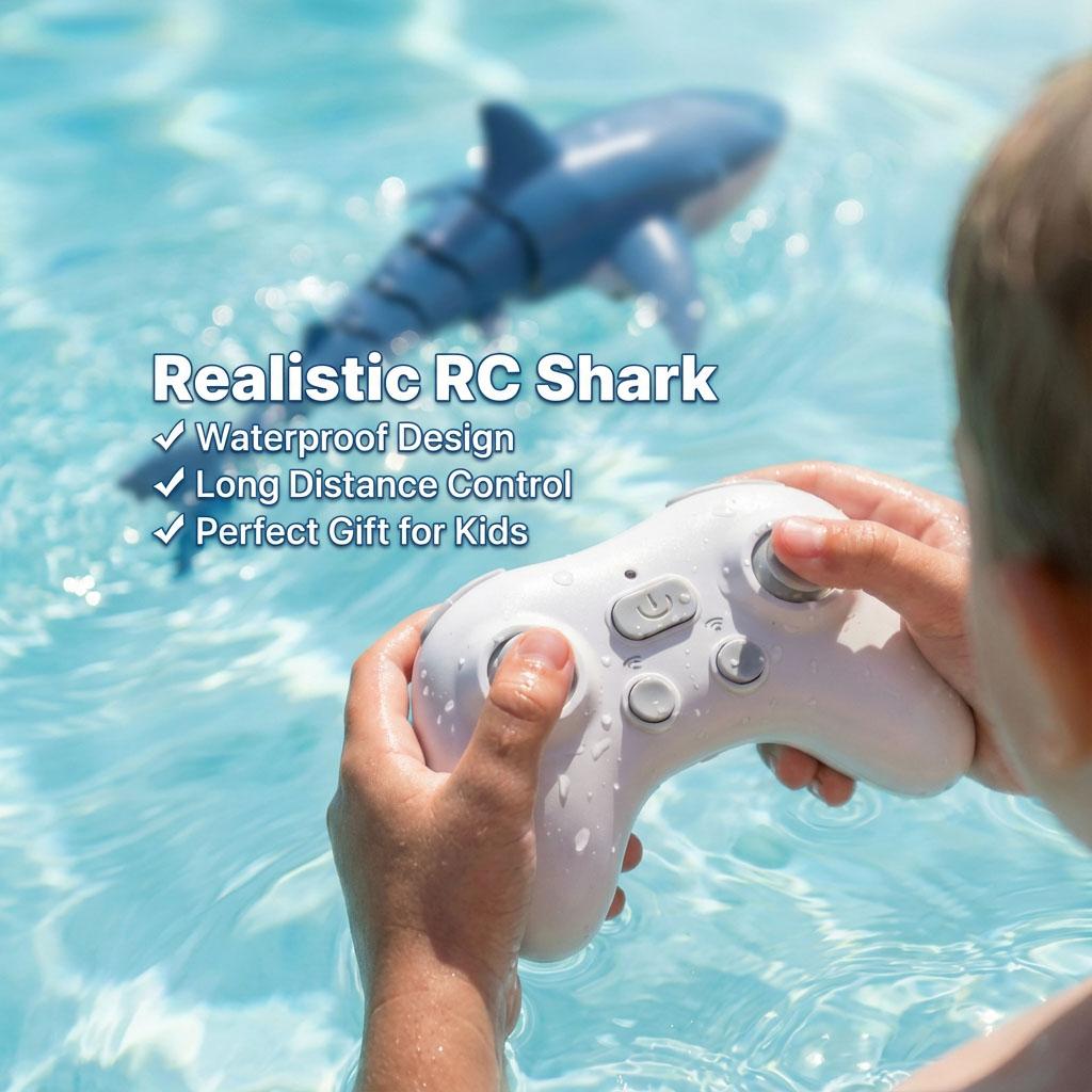 Electric RC Spray Shark Toy 2.4GHz High Simulation Swimming Fish with Light, Waterproof Remote Control Boat for Kids