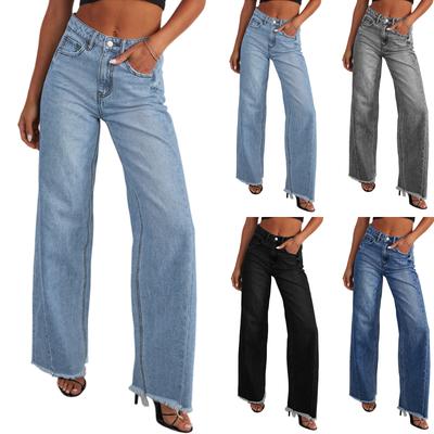 Jeans Donna Vita Alta Gamba Dritta Larga Pantaloni in Denim