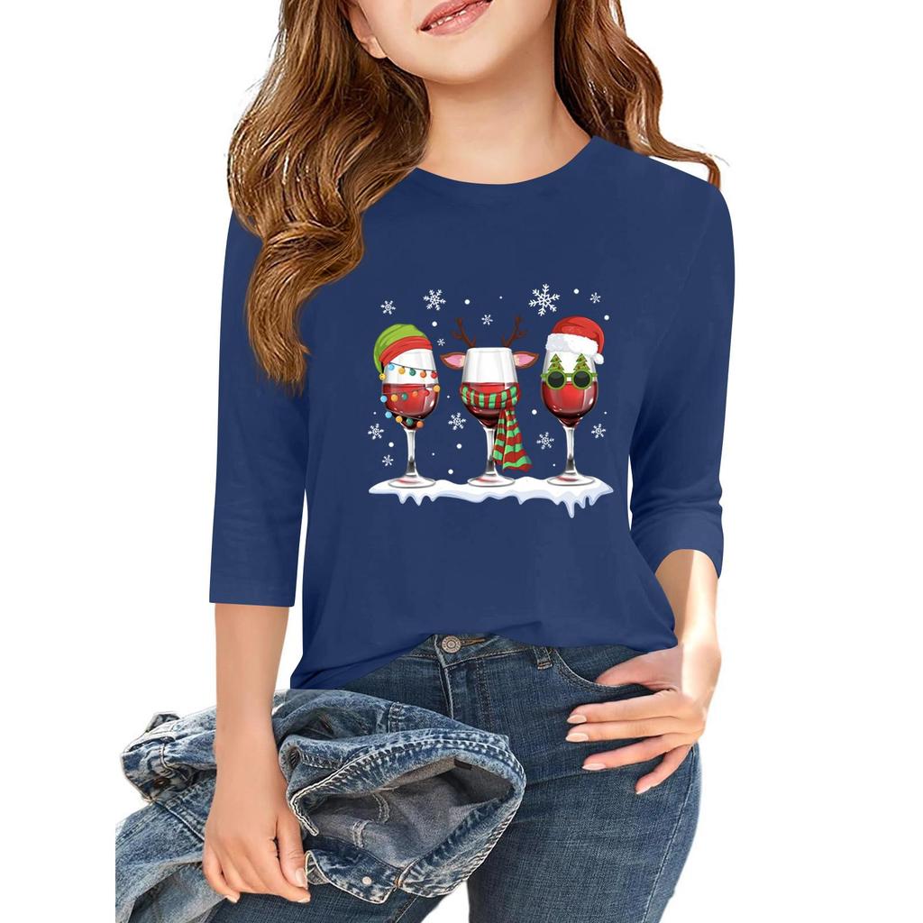 Children's 3/4 Sleeve Independence Day Printed Round Neck Casual T-shirt