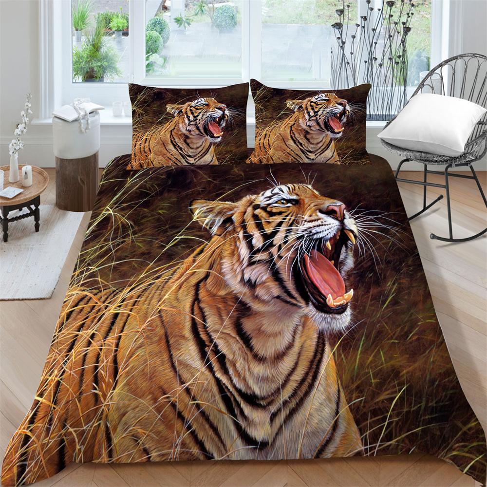 Bedding Clothes Tiger Print Duvet Cover Set Polyester Men Single Double Size Home Textiles Soft Quilt Cover Pillowcase