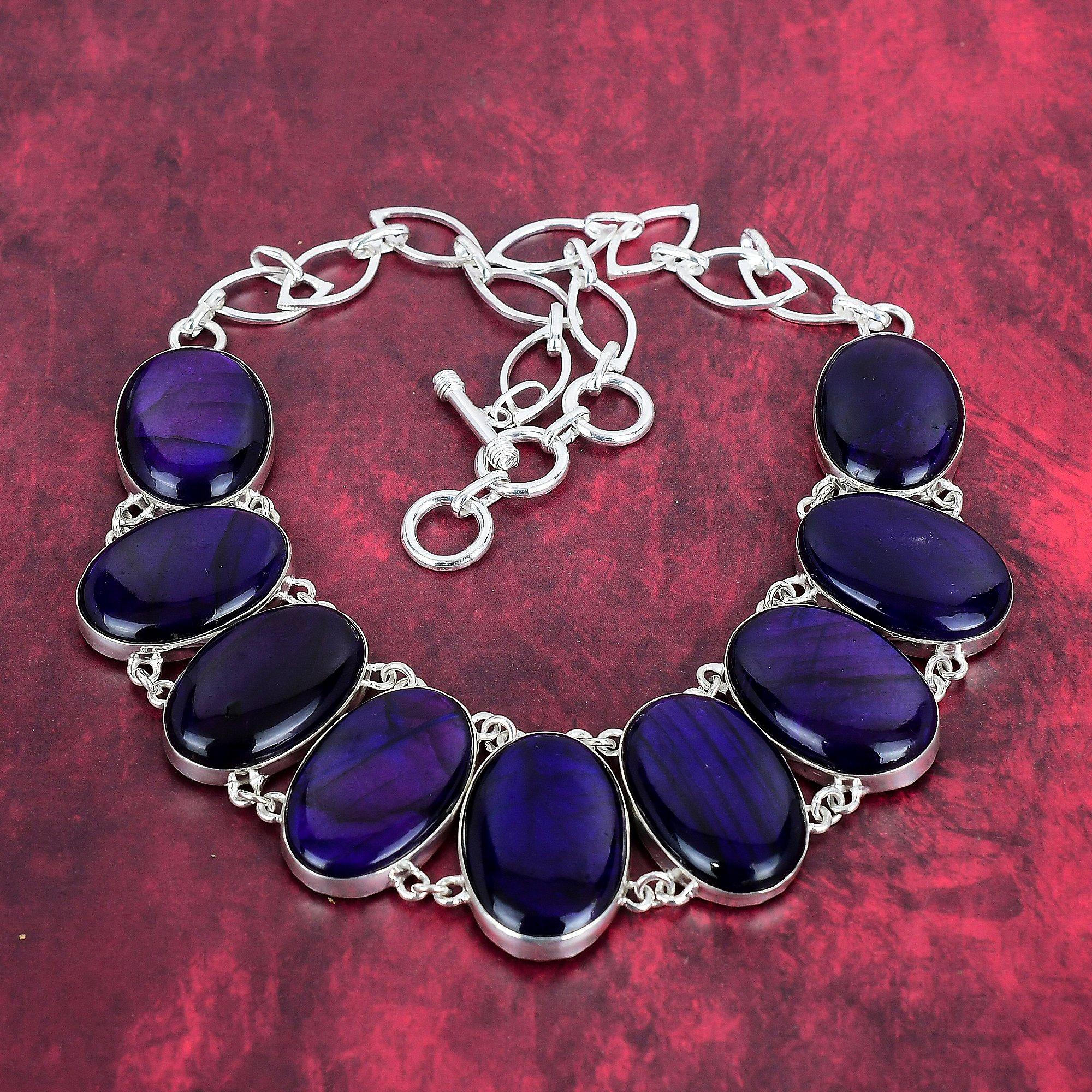 

Ожерелье из чистого серебра 925 пробы с фиолетовым лабрадором, с регулируемой цепочкой, ювелирные изделия из драгоценных камней ручной работы, ожерелье ко Дню памяти Adjustable with 18 inches фиолетовый