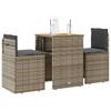 Vidaxl 3-Cz. Bistro Furniture Set with Cushions, Grey, Poly Rattan