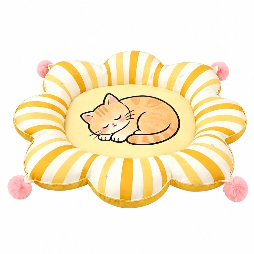 Pet Bed Cushioned Round Flower-Shaped Cat Lightweight for Bedrooms