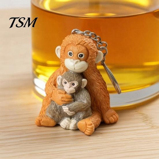Small Monkey Lover Gift 3D Punch Keychain, Protect The Hanging Ornament, Orangutan Plush Toy Accessory Cute Resin And Keyring for Backpack Purse