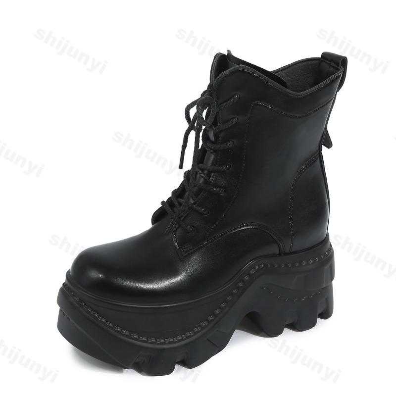 Fashion British Style Thick Sole Lace Up High Top Short Boots for Women 2025 Autumn New Fashion Versatile Comfortable Casual Ankle Boots