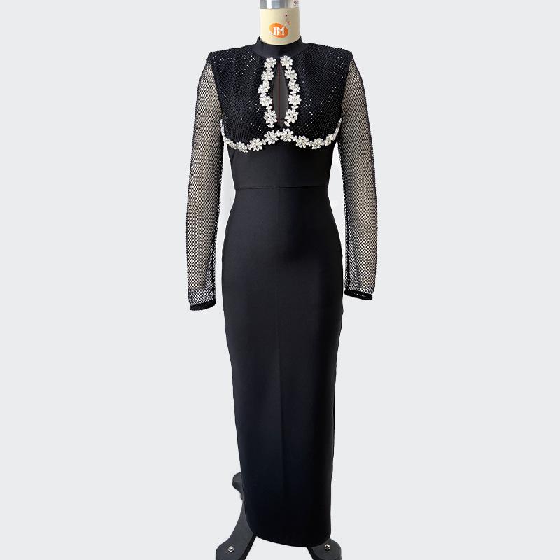 Европейско-американское лоскутное платье для вечеринки с кристаллами, роскошное Extra Large чёрный