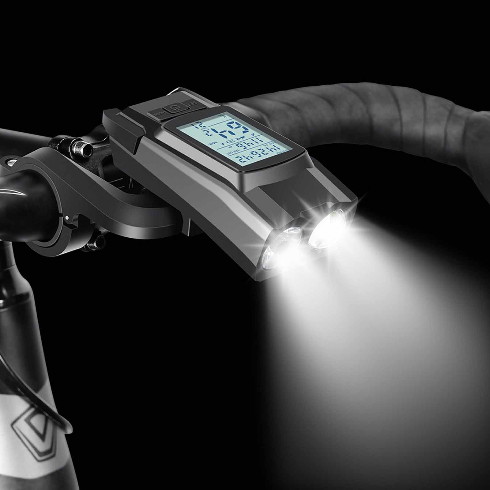 GPS Bike Stopwatch & Cycling Light, High-Intensity Headlight with Wireless Horn, Night Riding Gear for Mountain Bikes