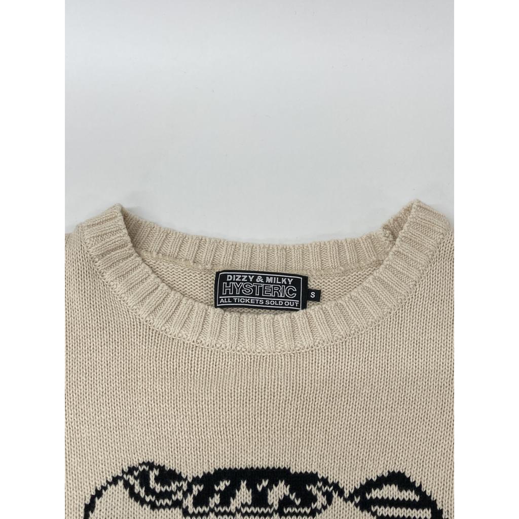 HYSTERIC GLAMOUR 02233NS06 TEDDY Cotton Jacquard Sweater tops S IvoryUsed