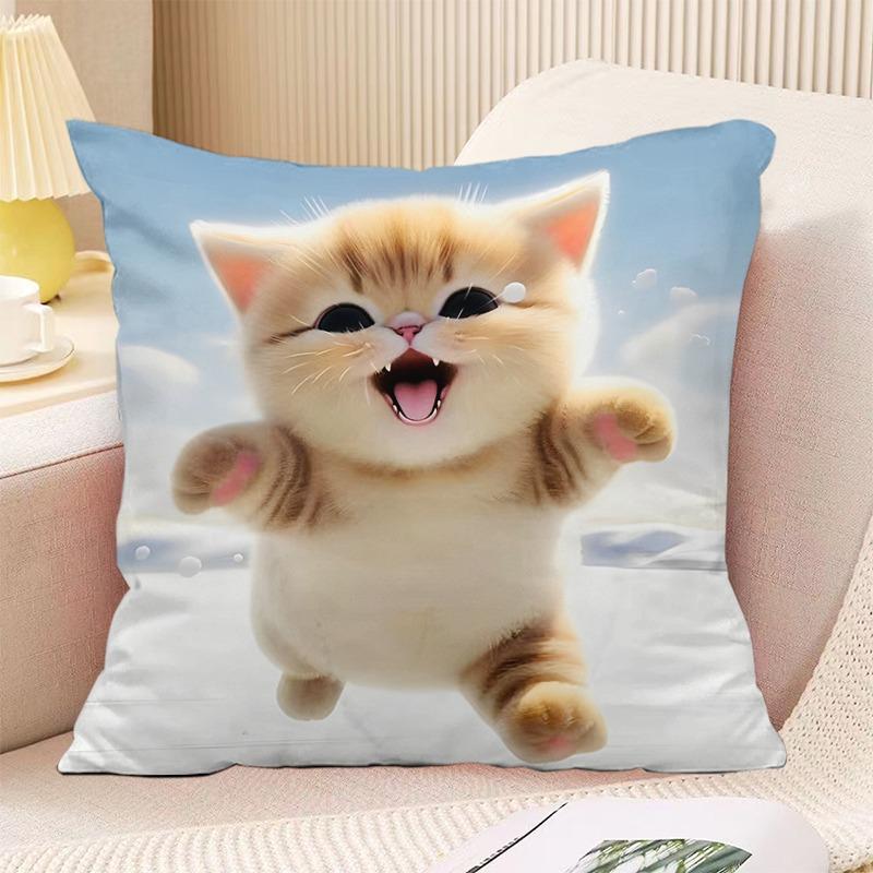 Couple Cat Print Decorative Pillowcase Bedroom Living Room Square Cushion Pillowcase