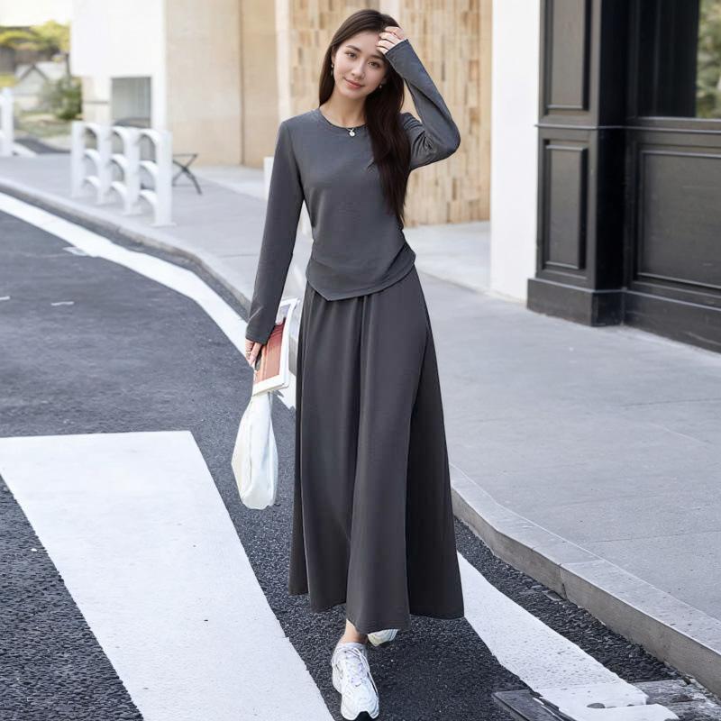 

Early Autumn Long-sleeved French Leisure Suit Skirt Women s New Waist Slimming Luxury Two-piece Suit. 2XL серый