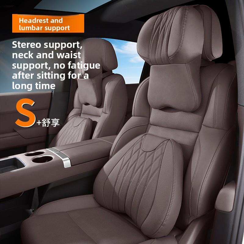 Car Seat High-end Leather Pillow Neck Driving Seat Headrest Back Cushion Luxury Universal Auto Lumbar Support Waist Head Qulit