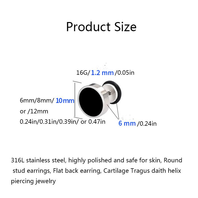 1 pár 16G stříbrných kulatých náušnic pro ženy muže, 316L nerezová ocel chrupavka tragus helix piercing šperky