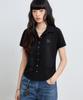 Yujen Basic Collared Semi-Crop Short Sleeve Shirt_Black