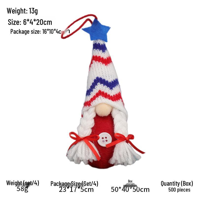 Patriotic Faceless Doll Pendant with Star Stripes Knitted Hat