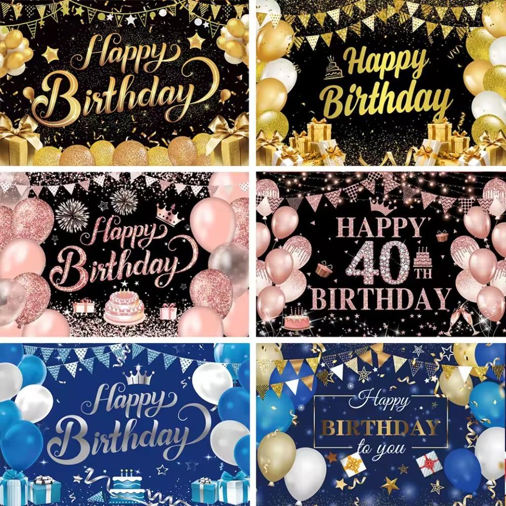 Celebrate Birthday Party Background Black Golden Party Hanging Banner School Decor