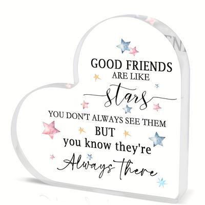 Heart-Shaped Acrylic Friendship Keepsake with "Good Friends Are Like Stars" Engraved Quote - Colorful Star Decor, Classic Elegant Design for Birthday