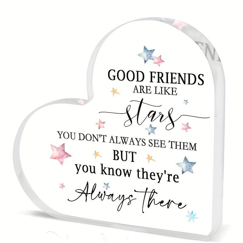 

Heart-Shaped Acrylic Friendship Keepsake with Good Friends Are Like Stars Engraved Quote - Colorful Star Decor, Classic Elegant Design for Birthday 10*10cm