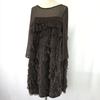 USED/Made In Japan GK Italiya Sheer Sleeve Tiered Fringe Dress 11 Women M-L Knee Length Brown cBH627