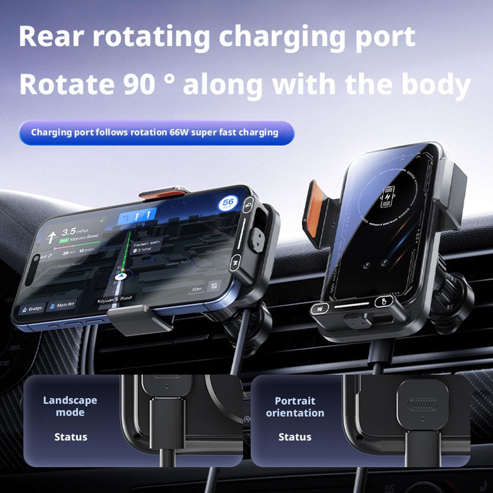 Smart Sensing Car Phone Holder 15W Qi Wireless Charging Motorized Air Vent Car Mount Charging Stand Rotatable Cable Port
