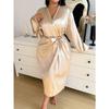Thin and Elegant, Simple and Casual Mid-length Lace-up Bathrobe for Women, Spring and Summer Ice Silk Pajamas