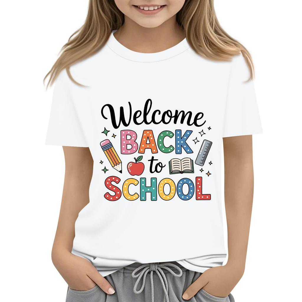 Children's Casual and Fashionable Round-Neck Printed Short-Sleeve Top for Back-to-School