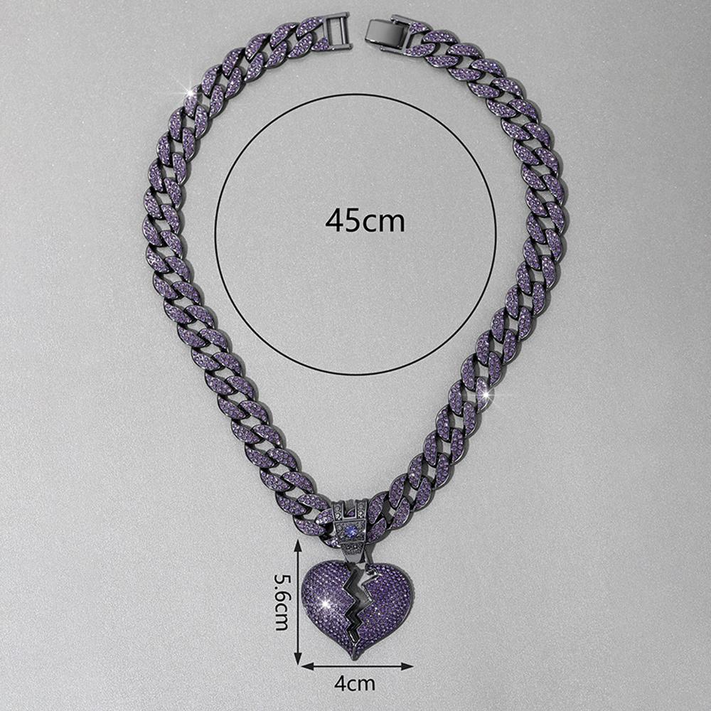 2025 Popular Men Women Hip Hop Big Purple Love Pendant Necklace 16MM Cuban Chain Iced Out Bling Necklaces Fashion Jewelry Gift