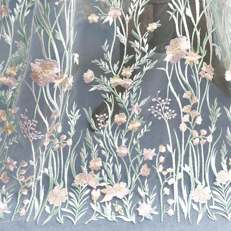 Color Three-Dimensional Branch Embroidery Lace Fabric Wedding Dress Dress Handmade Diy Fabric Mesh Decorative Material Green