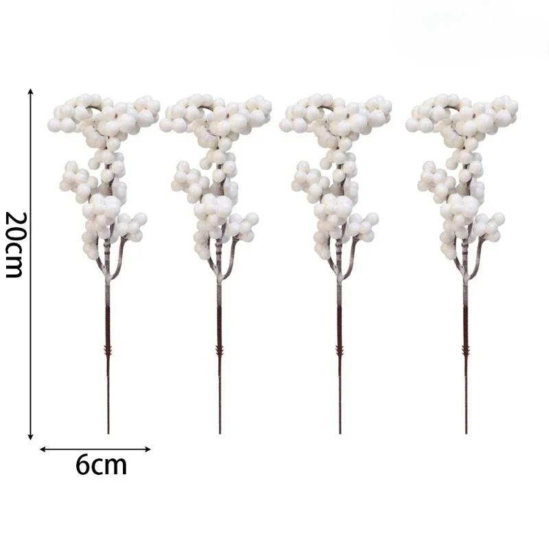 4/20PCS Artificial White Berries Stems DIY Christmas Tree Berry Branch Ornament Wedding Home Party Fake Fruit Flower Decoration