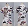 Temperament Ink Printed Short Sleeve Women Casual Shirts Summer Tops Elegant Slim Fit Loose Blouses Women Turn Down Collar Office Lady Shirt New 26528