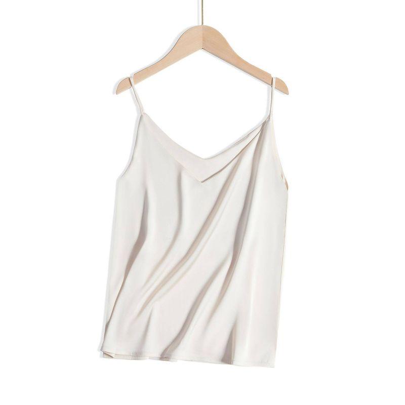 Silk Camisole for Women, V-Neck Spring/Summer Top, Trendy Base Layer, Stylish Acetate Outerwear Tank Top