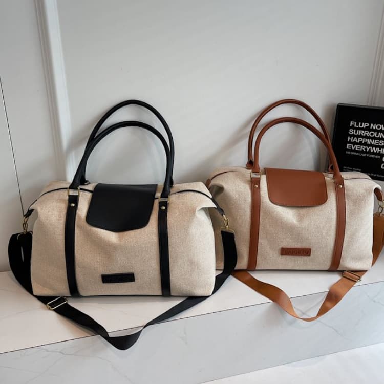 Canvas leather large capacity Boston bag women's travel bag