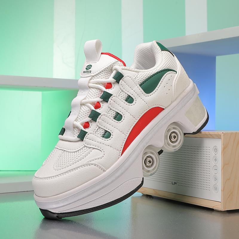 

Модные женские кроссовки на роликах с высоким верхом и 4 колесами, автоматические выдвижные кроссовки унисекс на колесиках, двухцелевые коньки, повседневная обувь 41 Foot length25.5cm