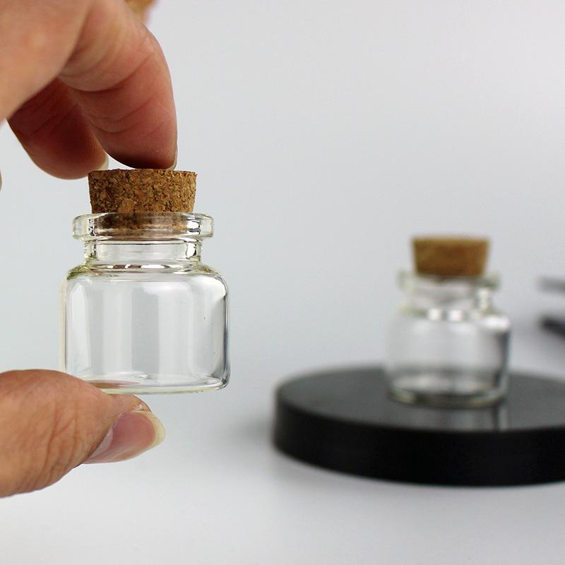 1mL Drift Bottle: Wood Stopper, Glass, Aluminum Lid – Creative Mini Wishing Bottle for Decor.