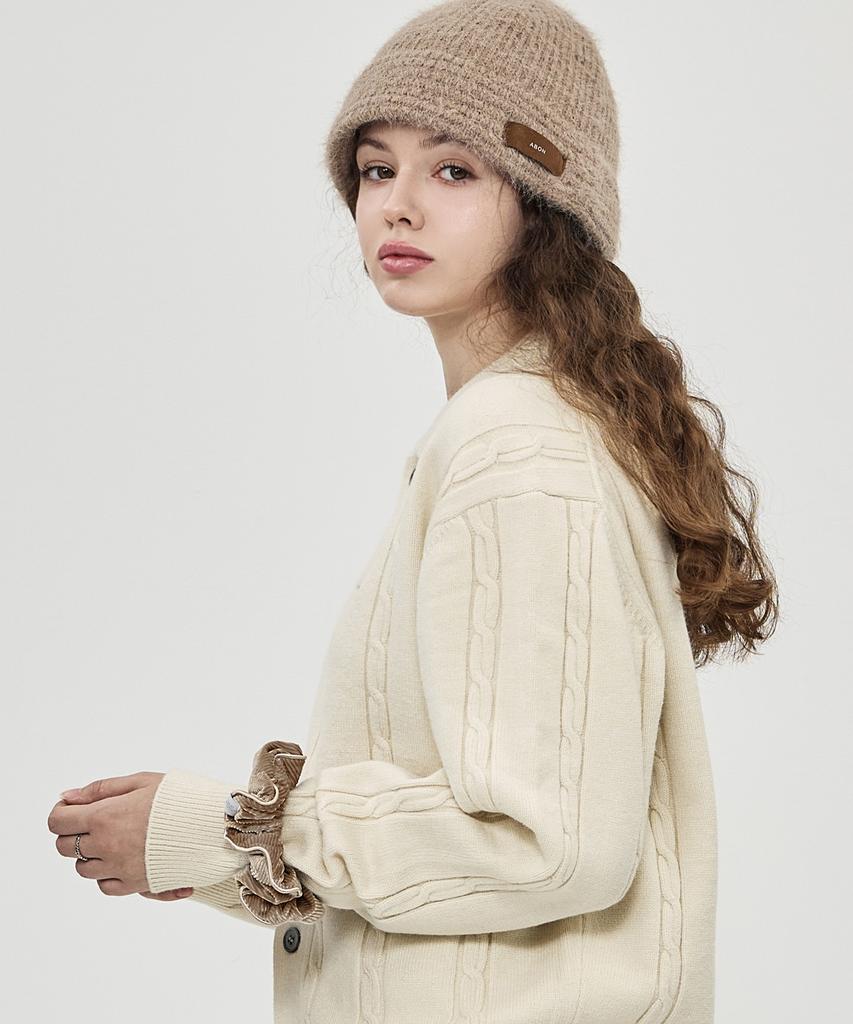 THE-ABON Day Knit Bucket Hat Oatmeal