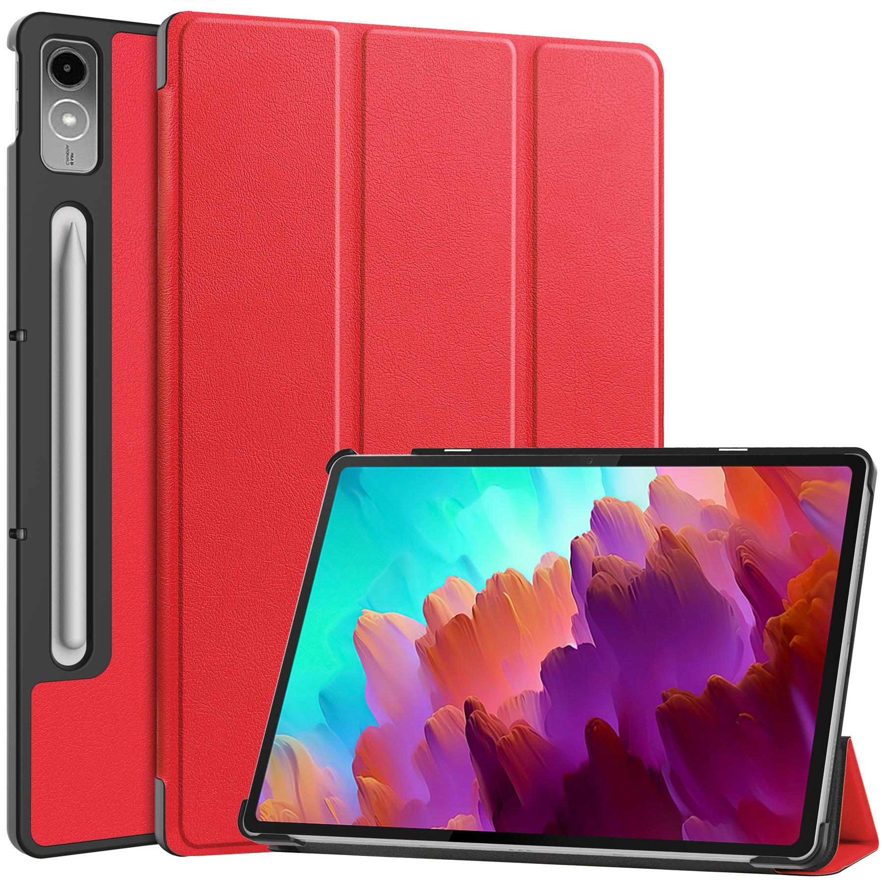 

Откидной кожаный чехол для Lenovo Tab P12 Xiaoxin Pad Pro 12,7 дюймов 2023 TB-371FC Ультратонкий PU тройной складной магнитный умный чехол с подставкой Tab P12 красный