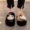 Fashion fluffy panda slippers women's new models in summer 2025 women's outer wear thick-soled home comfortable fluffy shoes women