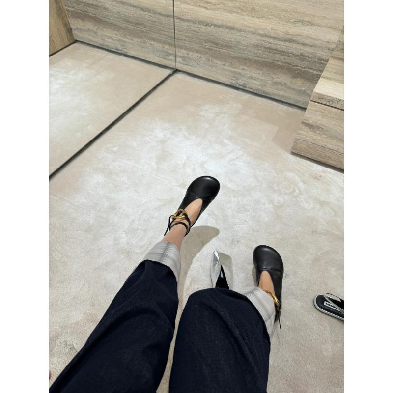 Ballet Shoes Spring and Summer New Retro Metal Buckle Anklet Big Head Shallow Mouth Single Shoes Women's Flat Mary Jane Shoes