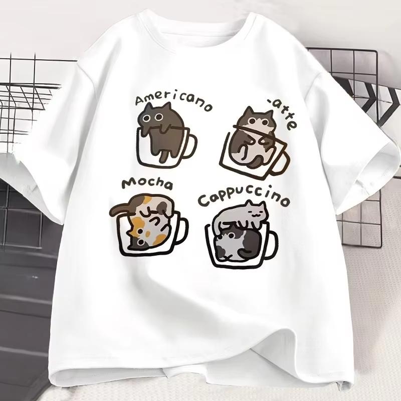 Funny Cute Coffee Cat Tshirt For Unisex Unisex Fashion Cotton Loose Short Sleeve TShirt Mocha Latte Cat Humor Cat Lover T Shirt