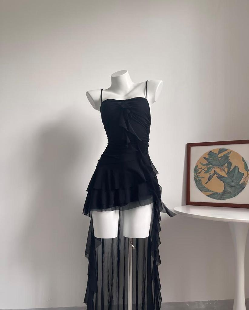 French-inspired Ruffle Spliced Camisole Dress - Women's Summer Slimming Irregular Long Dress