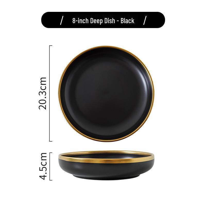 Nordisches Luxus-Geschirrset mit Goldrand: Matte Keramikschalen & Teller, Haushaltsgeschenk im europäischen Stil.