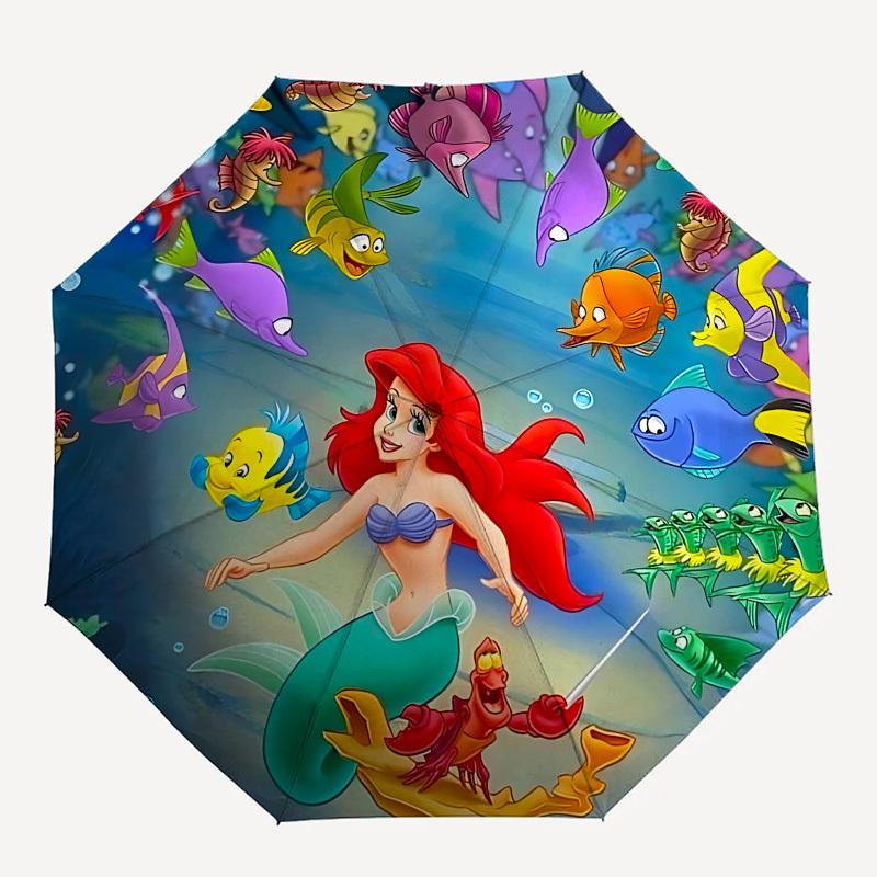 The Little Mermaid Themed Automatic Opening and Closing Umbrella, Brightly Colored 8-rib Portable Umbrella, Suitable for Men and Women, A Perfect Gift