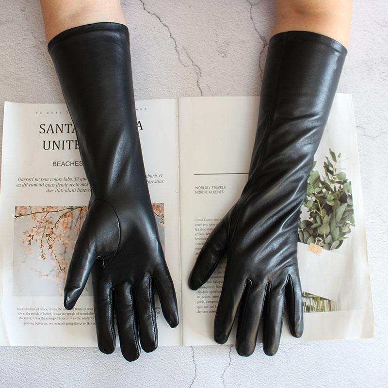 38 CM Long Sheepskin Gloves Women's Fashion Color Leather Finger Gloves With Velvet Lining to Keep Warm in Autumn and Winter