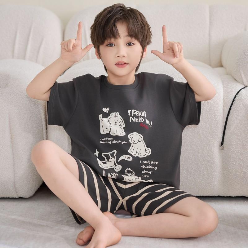 100% Cotton Kids Pajama Set Short Sleeve Shorts Cartoon Print Sleepwear Boys Ages 8